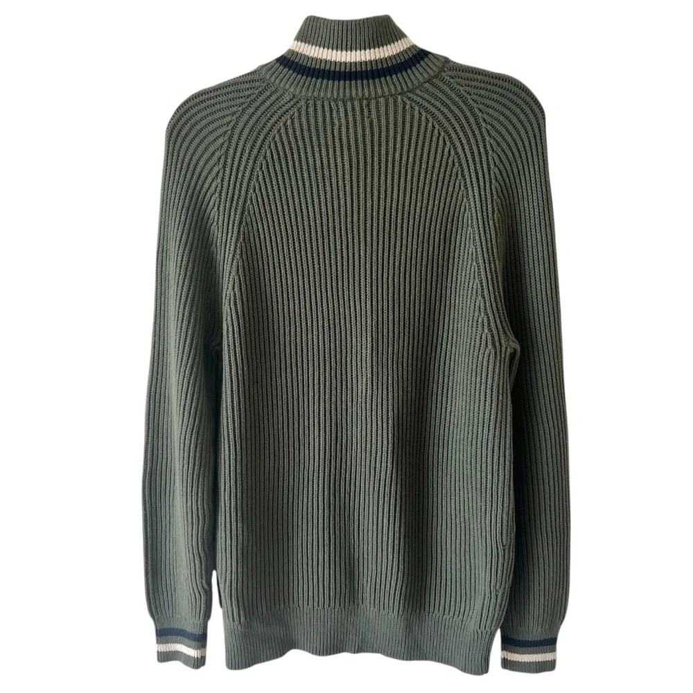 NWT J.Crew Heritage Ribbed Cotton Half Zip Mock Neck Sweater Olive Green Small